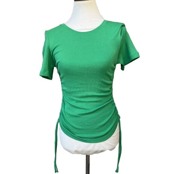 Good American Women's Green Cotton Ruched Tee Short Sleeve Top Size 0/XS - Picture 1 of 9